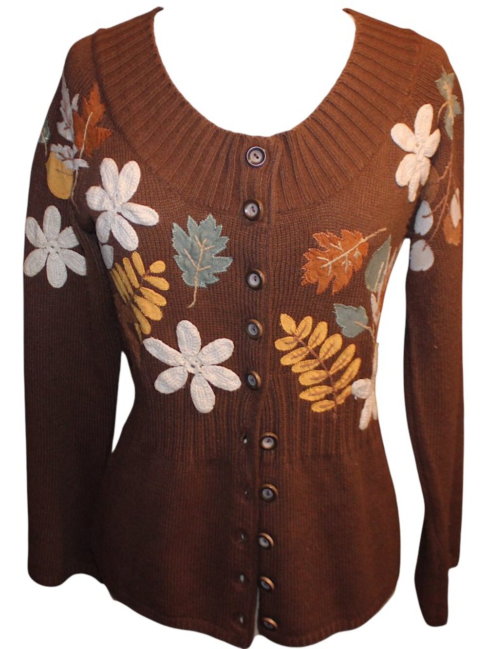 VTG Tiara International Embroidered Fall Cardigan M Autumn Leaves Grandmacore